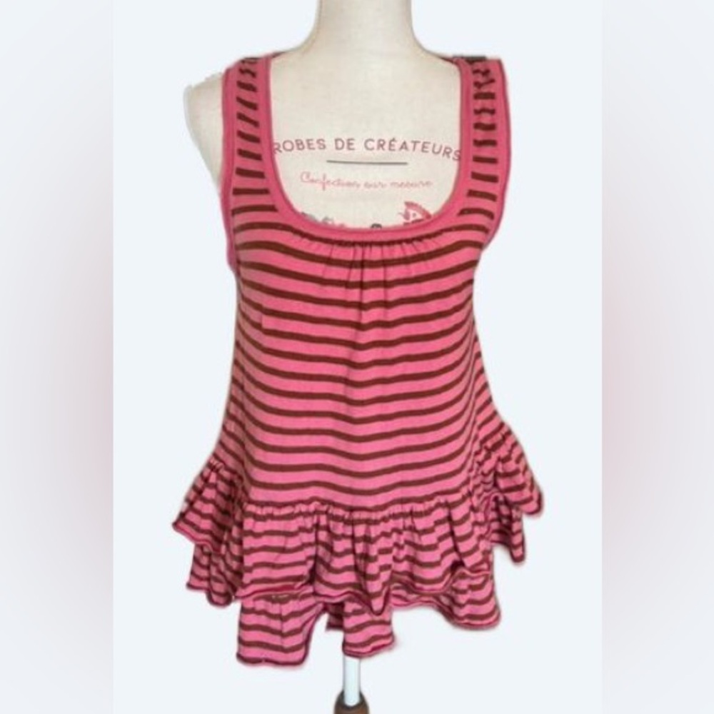 MANOUSH Pink Brown Striped women’s Tank Top s small boutique French designer